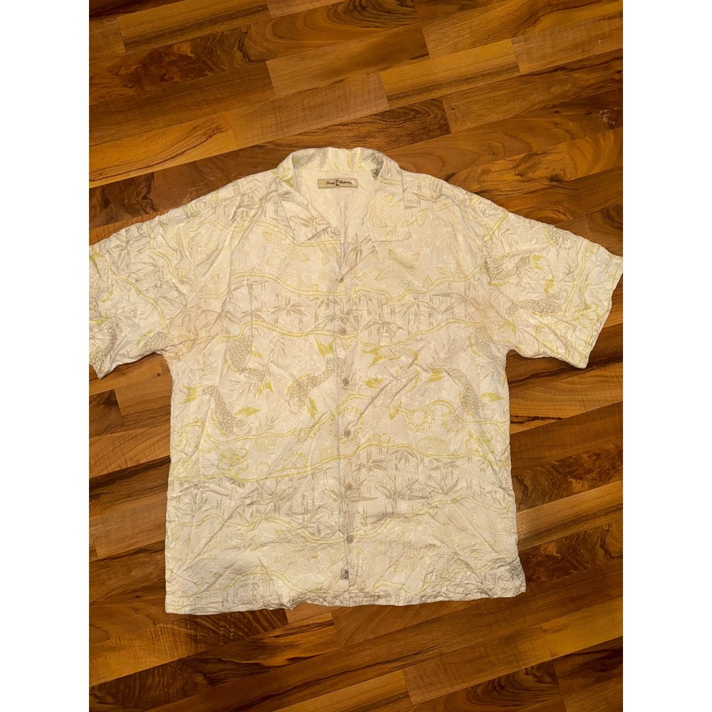 Tommy Bahama Silk Button Up Shirt palm resort‎ Print Short Sleeve XL resortwear